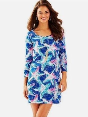 Lilly Pulitzer Blue Aqua Starfish Print Shift Dress